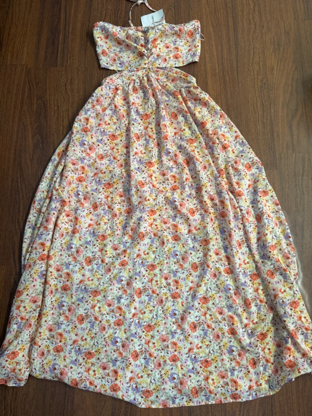 Forever 21 Shero Cream Floral Cutout Maxi Dress with Pink and Orange BloomsSz M